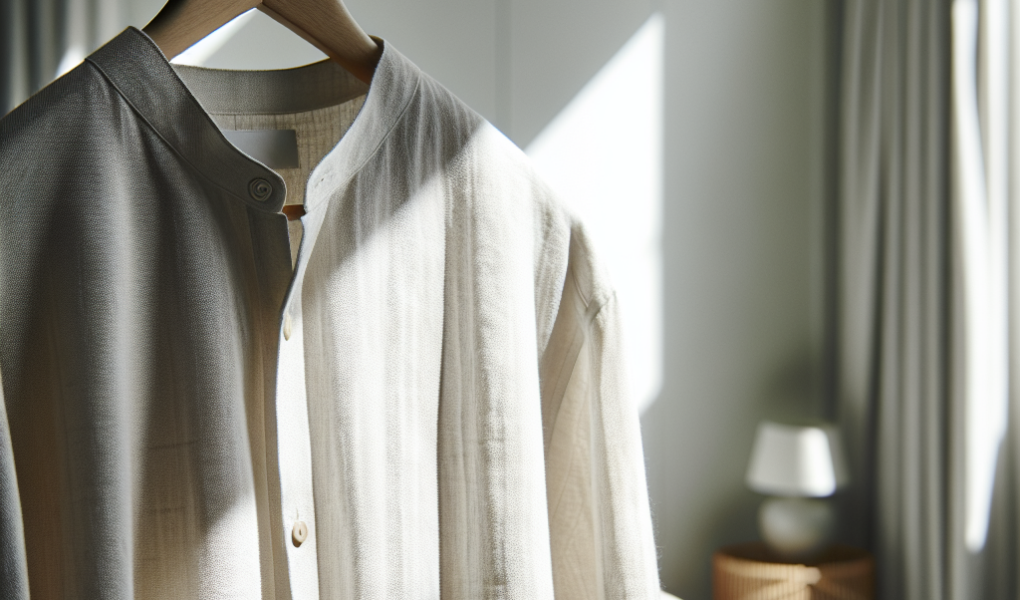 Camisa de lino colgada en una habitación iluminada