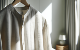 Camisa de lino colgada en una habitación iluminada