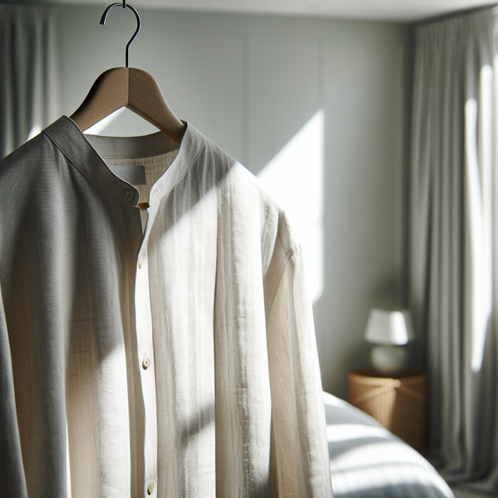 Camisa de lino colgada en una habitación iluminada